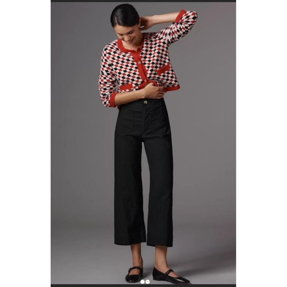 Maeve Anthropologie The Colette Black Linen Blend Wide Leg Cropped Pants 29